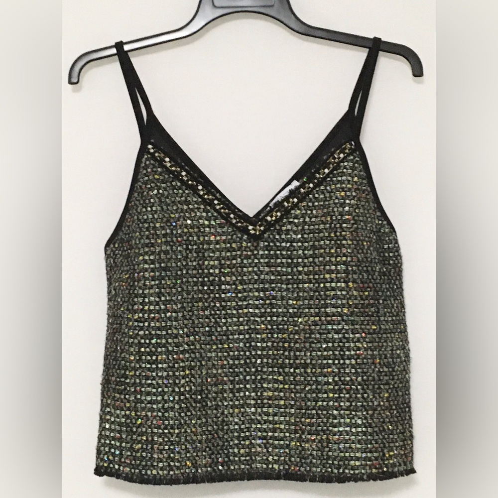 Zara Basic Women's Size S Tweed Sequin Black Cami Top